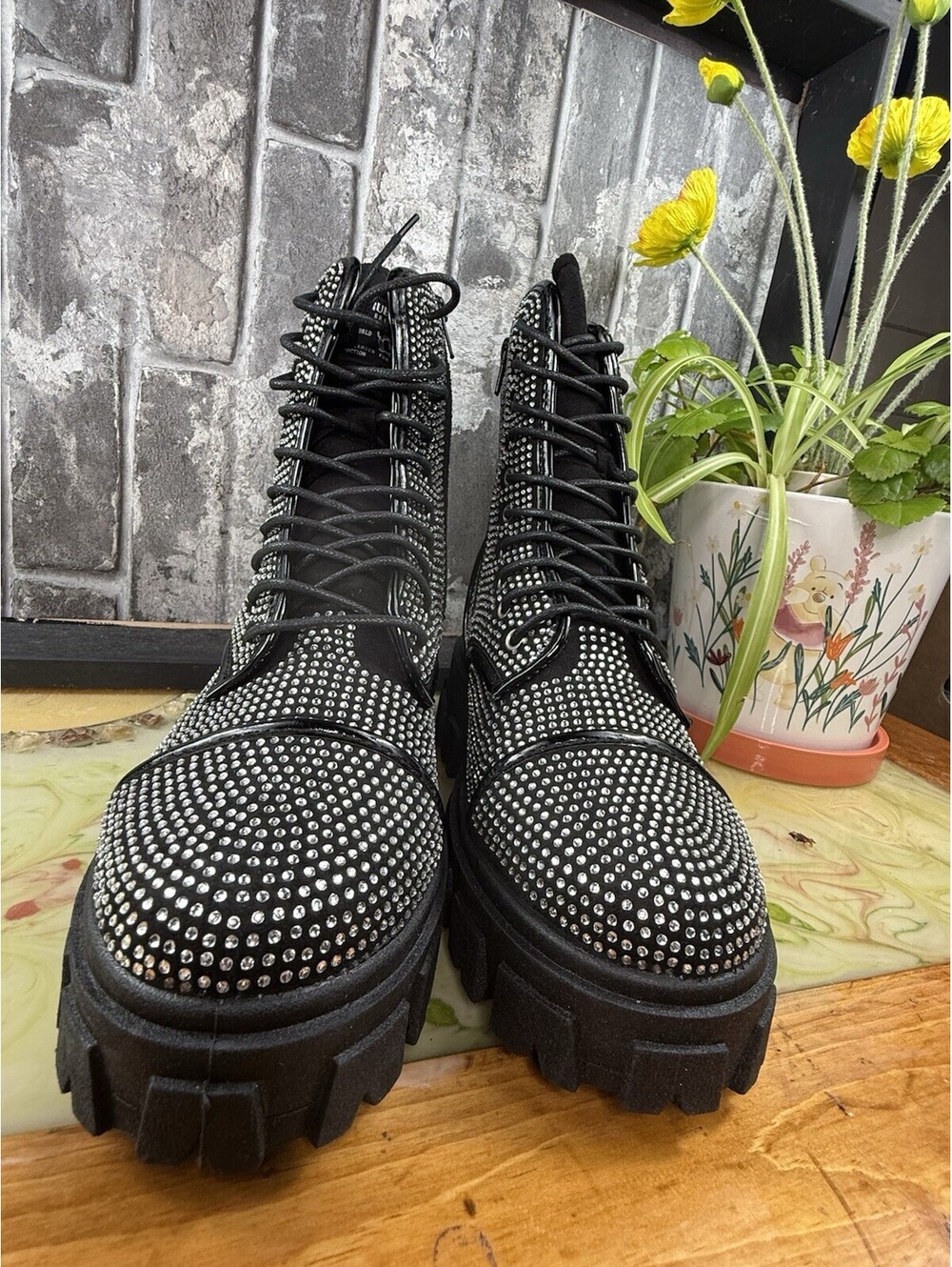 True Religion GEE Studded Combat Ankle Boots Lace-Up Zip Platform Logo 7 - Picture 12 of 15
